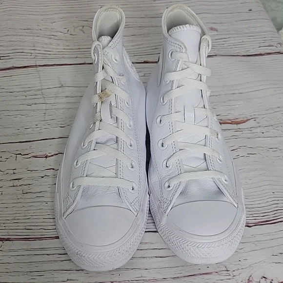 Converse All Star White Leather High Top Sneakers Women's Size 8 - Picture 4 of 11